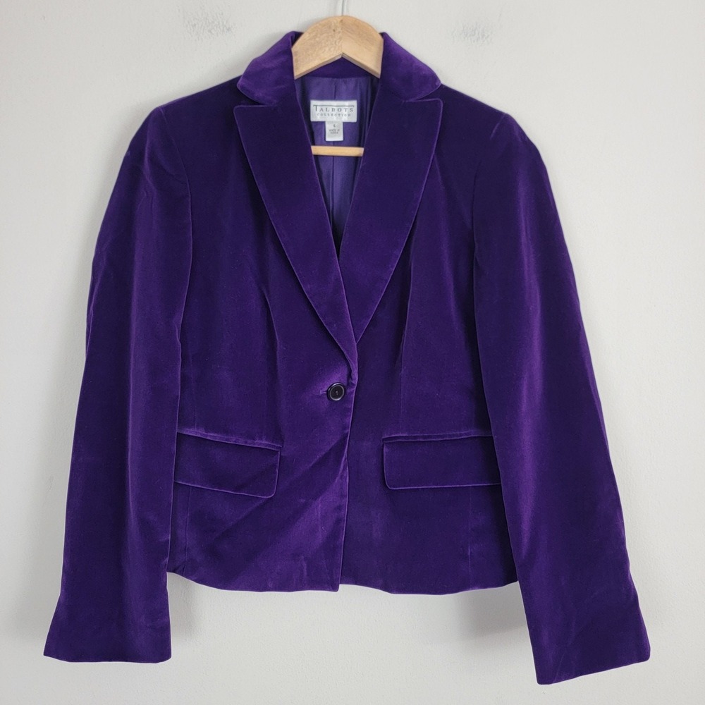 Talbots Collection Purple Velvet Blazer Jacket Womens 4 Classic Office Career